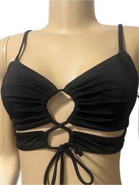 Victorias Secret Pink Swim lined Front Cut out Bikini top Crop top Black S